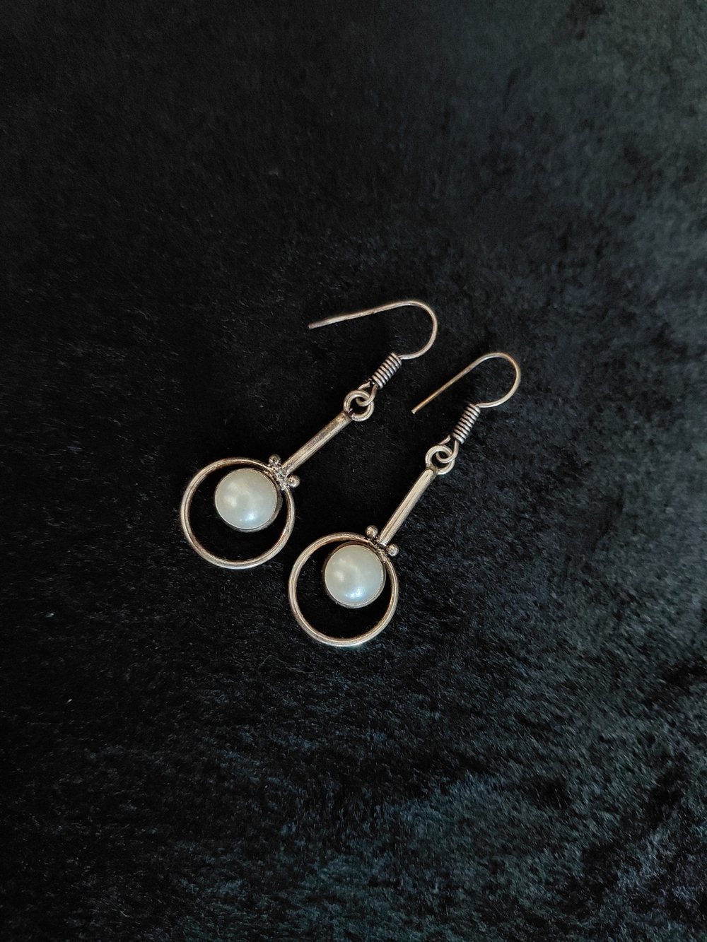 Classic Drop Earrings - Faux Pearls in Silver Circles